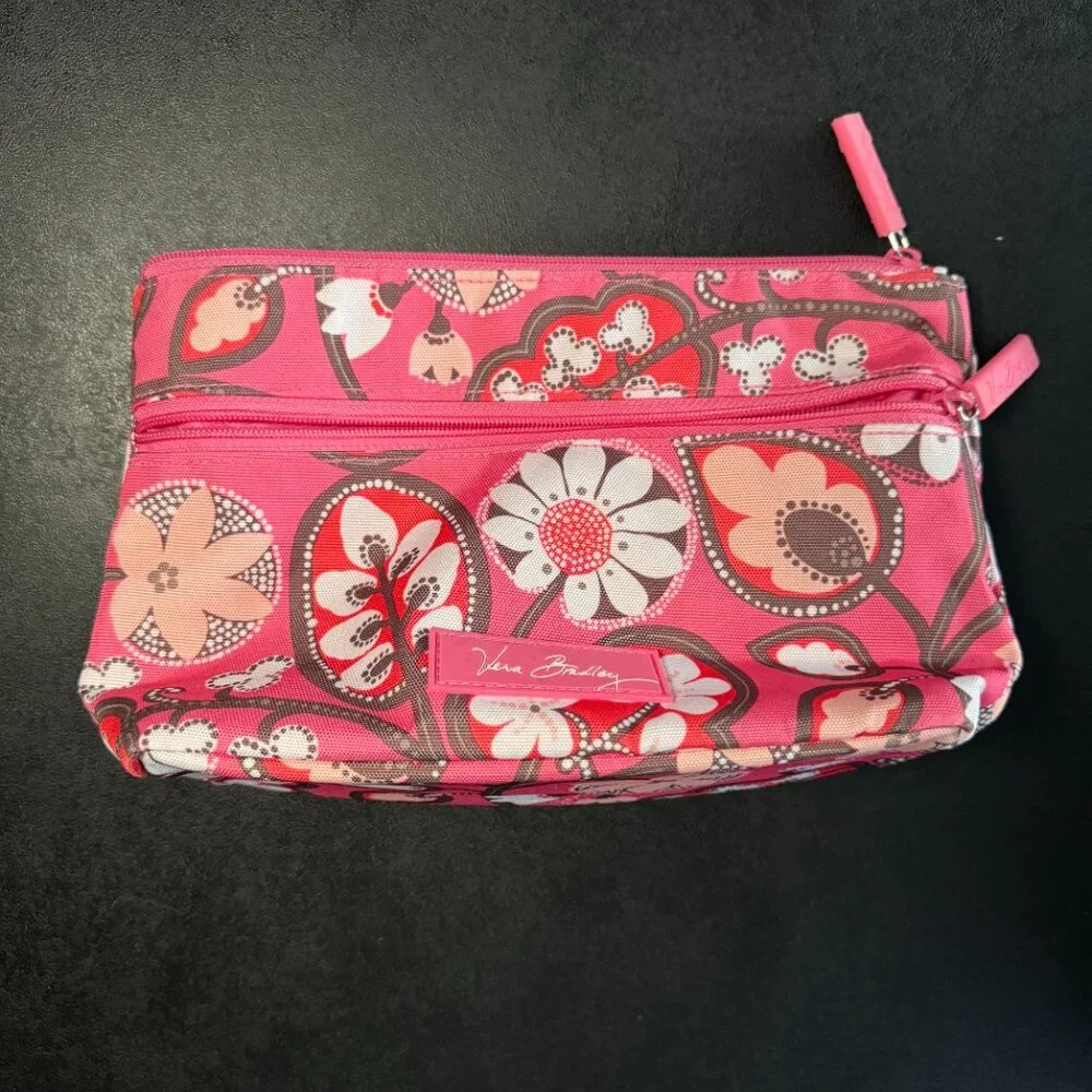 Vera Bradley floral cosmetic bag pink blossom canvas waterproof material - 357 - Picture 2 of 6